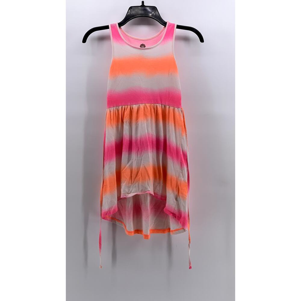 TOTAL GIRL Girls' White-Orange Striped Tie-Waist Tank Dress SZ S(7-8)